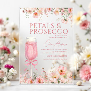 Invitations En Acrylique Fleurs de Pétale Rose & Rosé de Prosecco pour Ente