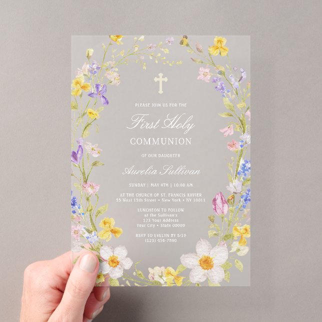 Invitations En Acrylique Fleurs de prairie Cadre Première communion (In situ (ordinateur de poche))