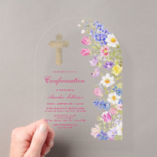 Invitations En Acrylique Fleurs de prairie fraîche Arche de confirmation
