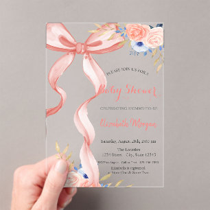 Invitations En Acrylique Fleurs de ruban à nœud Bokeh Baby Shower