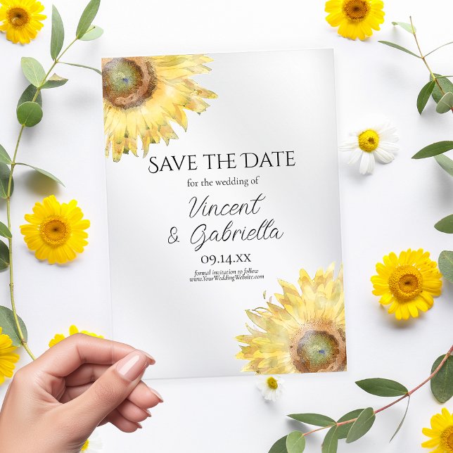 Invitations En Acrylique Fleurs de soleil jaunes Mariage d'aquarelle Enregi (Créateur téléchargé)
