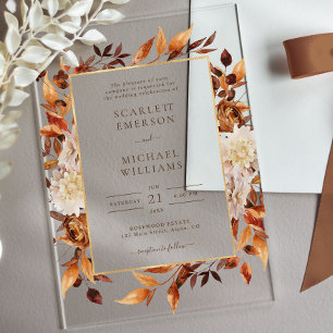 Invitations En Acrylique Fleurs de Terre Cuite Bohème Automne Mariage