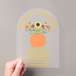 Invitations En Acrylique Fleurs de Thanksgiving dans une citrouille personn