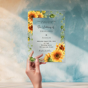 Invitations En Acrylique Fleurs de tournesol clair mariage