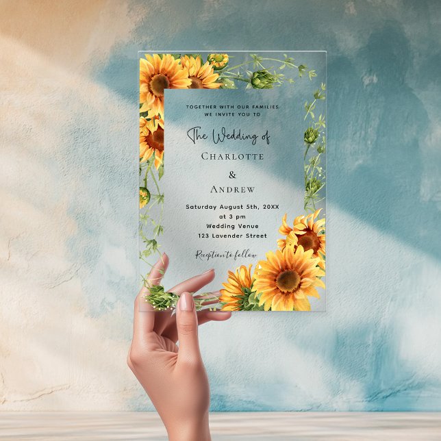 Invitations En Acrylique Fleurs de tournesol clair mariage (Créateur téléchargé)
