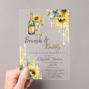 Invitations En Acrylique Fleurs de tournesol Dégoulinant d'Or Fête de Mari
