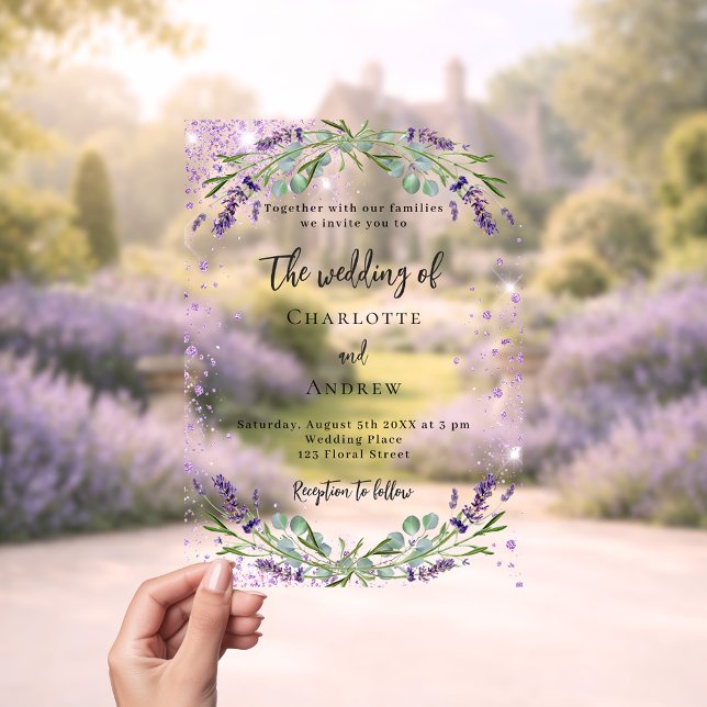 Invitations En Acrylique Fleurs de violette de lavande eucalyptus mariage (Créateur téléchargé)