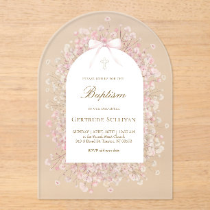Invitations En Acrylique fleurs d'haleine rose blanche pour bébé Baptême