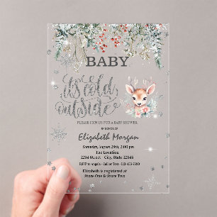 Invitations En Acrylique Fleurs d'hiver Flocons de neige Bébé Cher Cadeau d