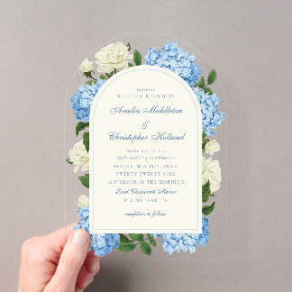 Invitations En Acrylique Fleurs d'hortensia bleues et mariage de jardin de