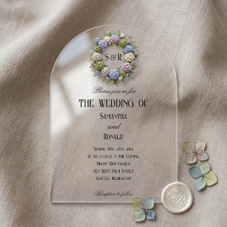 Invitations En Acrylique Fleurs d'hortensia simples Mariage Acrylique