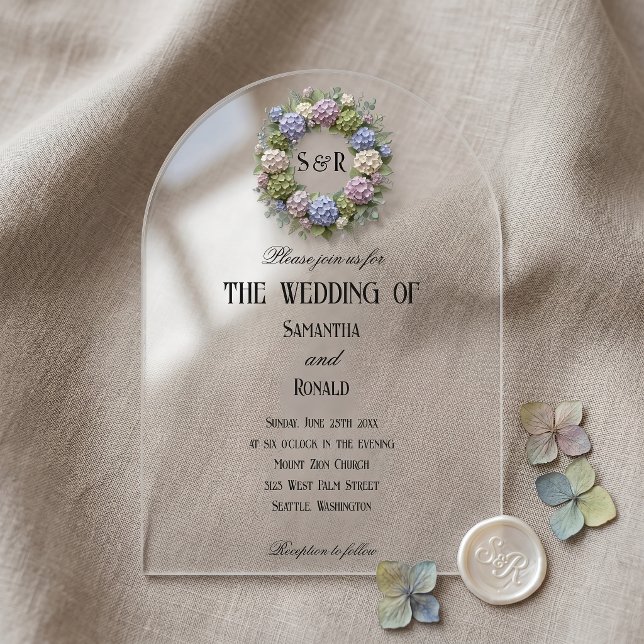 Invitations En Acrylique Fleurs d'hortensia simples Mariage Acrylique (Créateur téléchargé)