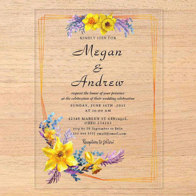 Invitations En Acrylique Fleurs dorées Mariage Fleurs d'automne  (Recto)