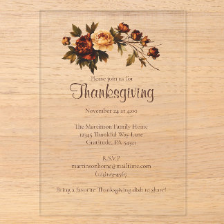 Invitations En Acrylique Fleurs élégantes d'automne marron Floral Action de