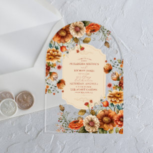 Invitations En Acrylique Fleurs en terre cuite rouille Mariage de automne o