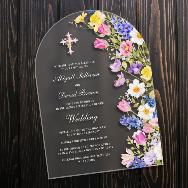 Invitations En Acrylique Fleurs fraîches de prairie Arche de mariage (Créateur téléchargé)