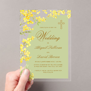 Invitations En Acrylique Fleurs jaunes Arche de lavande Mariage religieux