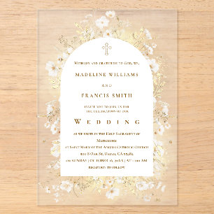 Invitations En Acrylique fleurs jaunes blanches aquarelle Mariage