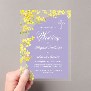 Invitations En Acrylique Fleurs Jaunes Lavender Arch Mariage religieux