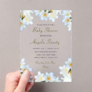 Invitations En Acrylique Fleurs Lys Blanches Baby shower Acrylique Invitati