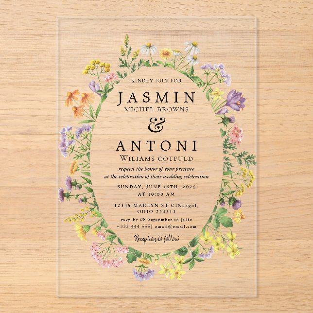 Invitations En Acrylique Fleurs Mariage de feuillage de chute (Recto)