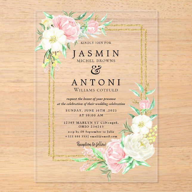 Invitations En Acrylique Fleurs Mariage de feuillage de chute (Recto)