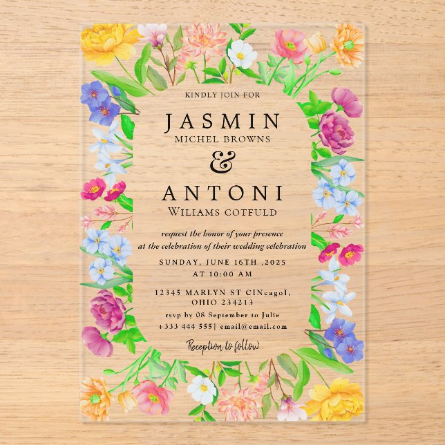Invitations En Acrylique Fleurs Mariage de feuillage de chute (Recto)