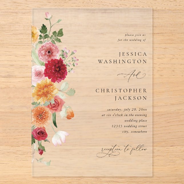 Invitations En Acrylique Fleurs multicolores d'été (Recto)