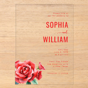 Invitations En Acrylique Fleurs noires et rouges sophistiquées