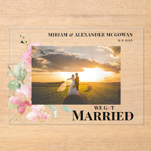 Invitations En Acrylique Fleurs Nous nous sommes mariés Annonce de mariage