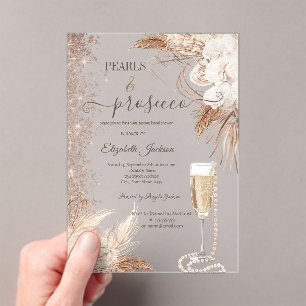 Invitations En Acrylique Fleurs Paillettes Perles & Prosecco Enterrement de