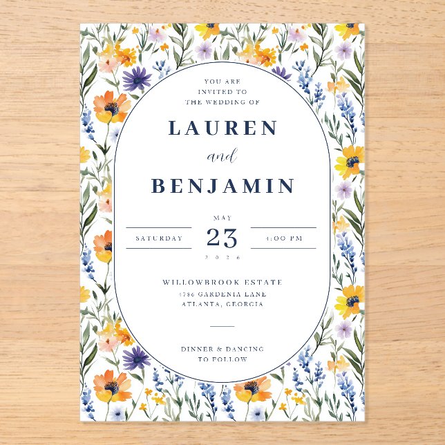 Invitations En Acrylique Fleurs pastel joyeuses (Recto)