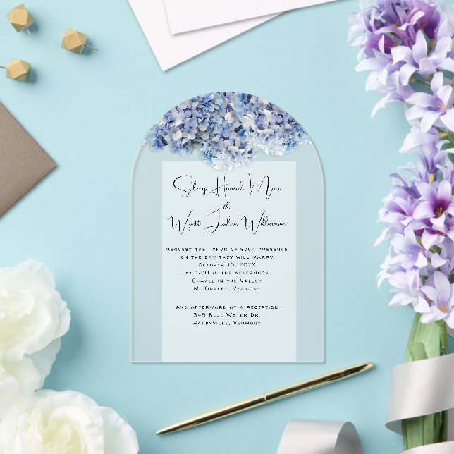 Invitations En Acrylique Fleurs Réelles Bleu de Mariage (Insitu (Mariage))