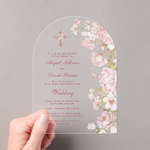 Invitations En Acrylique Fleurs Roses Arche Mariage Religieux