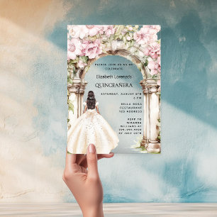 Invitations En Acrylique Fleurs roses arche robe blanche clair Quinceanera