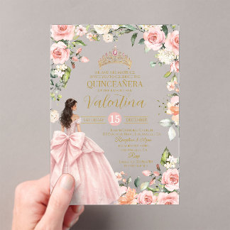 Invitations En Acrylique Fleurs Roses Blush Rose Quinceañera 15e anniversai