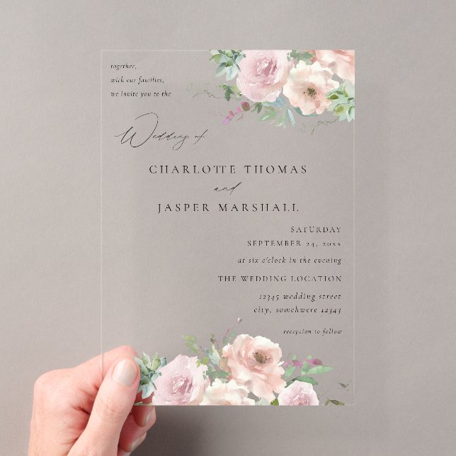 Invitations En Acrylique Fleurs roses et mariage de succulentes V2 (In situ (ordinateur de poche))