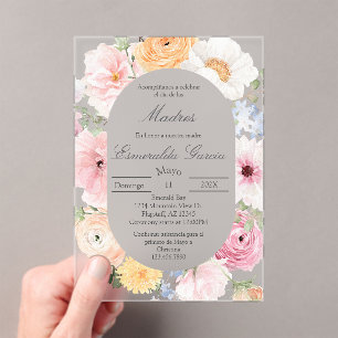 Invitations En Acrylique Fleurs roses pour la fête des mères