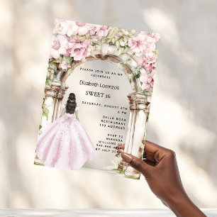Invitations En Acrylique Fleurs roses robe arche claire Sweet 16
