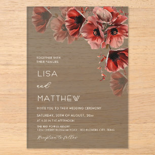 Invitations En Acrylique Fleurs rouges élégantes et sombres