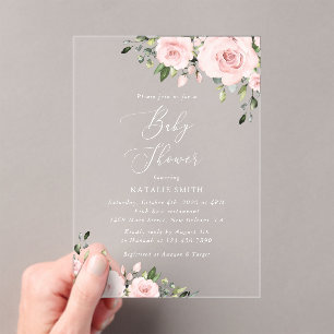 Invitations En Acrylique Fleurs Rouges, Fleurs Roses, Boho, Baby shower
