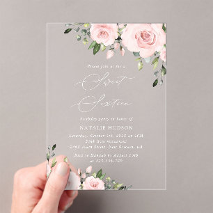 Invitations En Acrylique Fleurs Rouges, Fleurs Roses, Verdure, Doux 16