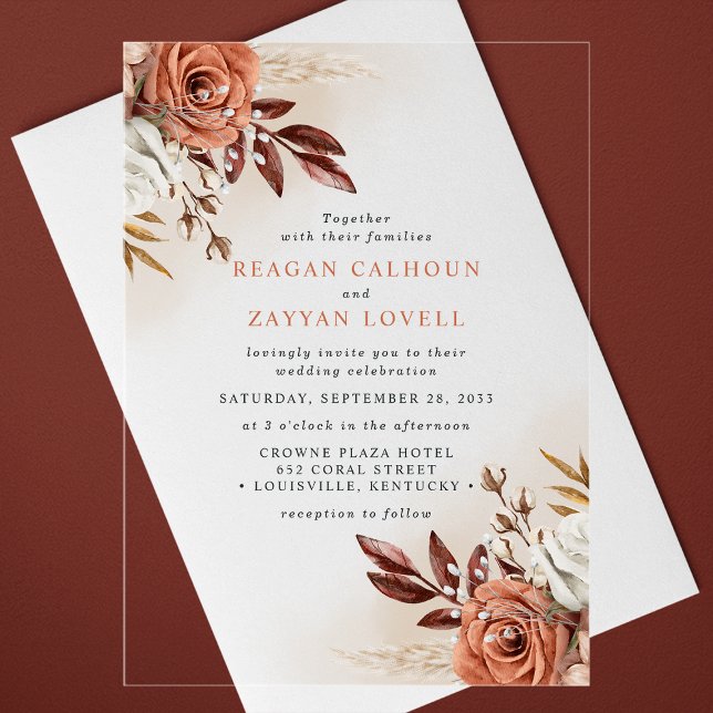 Invitations En Acrylique Fleurs Rustiques De Terracotta Et Mariage De Pampa (Créateur téléchargé)