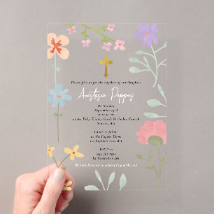 Invitations En Acrylique Fleurs sauvages baptême orthodoxe grec