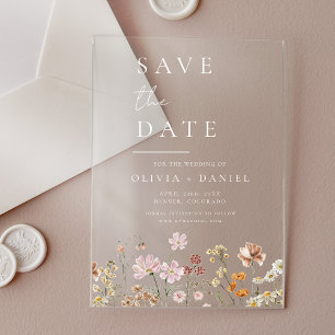 Invitations En Acrylique Fleurs sauvages Beige Bohème Enregistrer la date M
