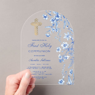 Invitations En Acrylique Fleurs sauvages bleues françaises Arche Première c