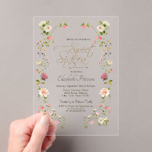 Invitations En Acrylique Fleurs sauvages chic 16 ans