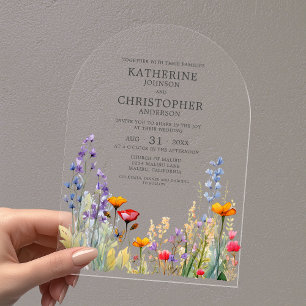 Invitations En Acrylique Fleurs sauvages colorées Arche de mariage élégante