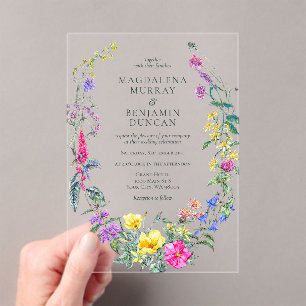 Invitations En Acrylique Fleurs sauvages colorées Couronne florale de prair