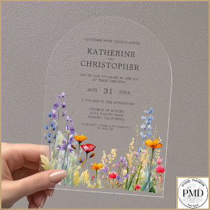 Invitations En Acrylique Fleurs sauvages colorées Élégante arche de mariage